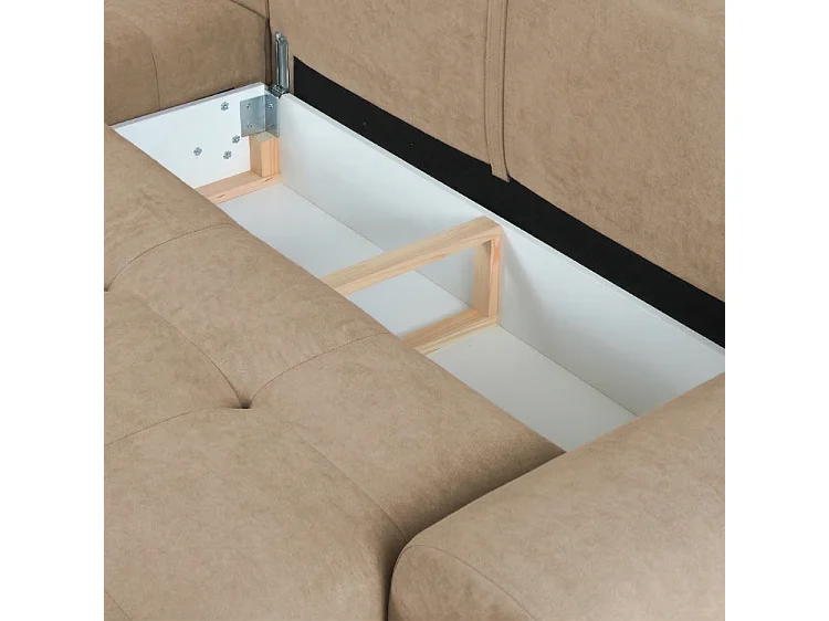 Ecksofa NAMPA 281x189 cm links mit Schlaffunktion, bezogen mit beigem Stoff SORO 8