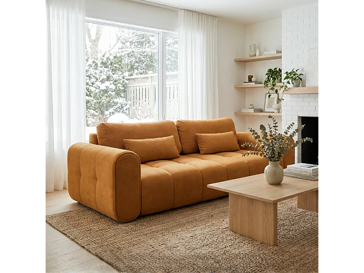 Sofa SOUTH 254 × 103 cm, ausklappbar mit Schlaffunktion, im Stoff GERRA 30 in Orange