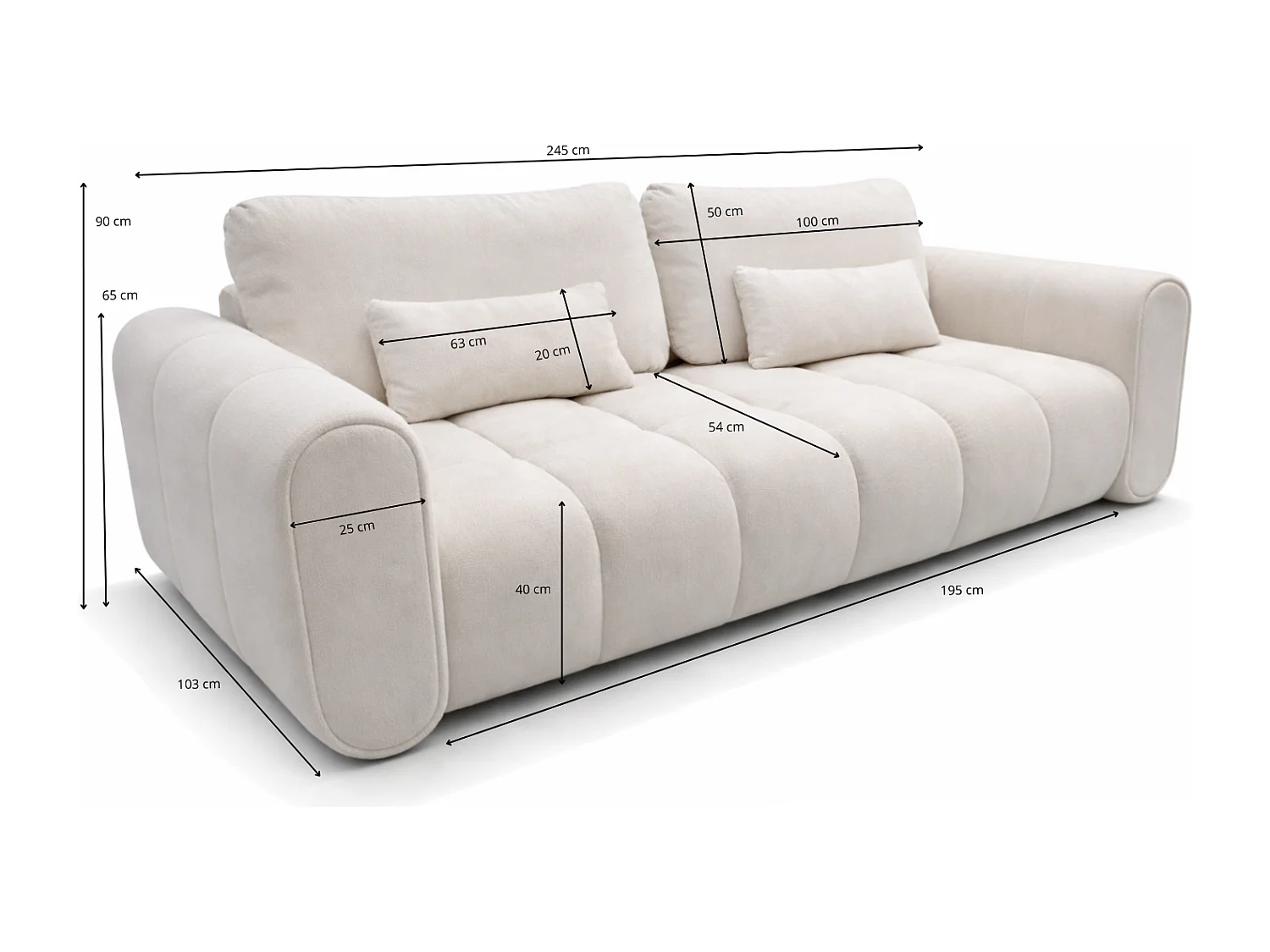 Sofa SOUTH 254 × 103 cm, ausklappbar mit Schlaffunktion, im Stoff GERRA 30 in Orange