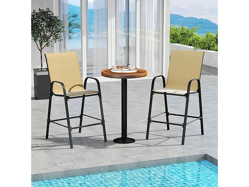 Lot de 2 tabourets de bar avec accoudoirs & dossier haut Chaise de bar pouvant supporter jusqu'à 150 kg