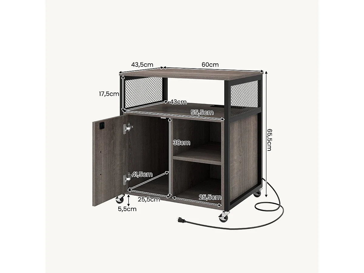 Szafka na dokumenty i drukarkę ze stacją zasilającą 60x43,5x65,5 cm