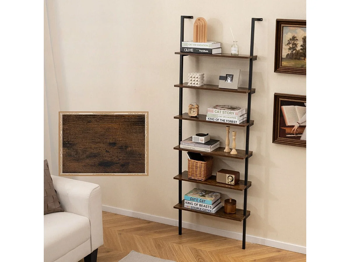 Industrialny 6-poziomowy regał na książki Półka ścienna 60 x 20 x 183 cm