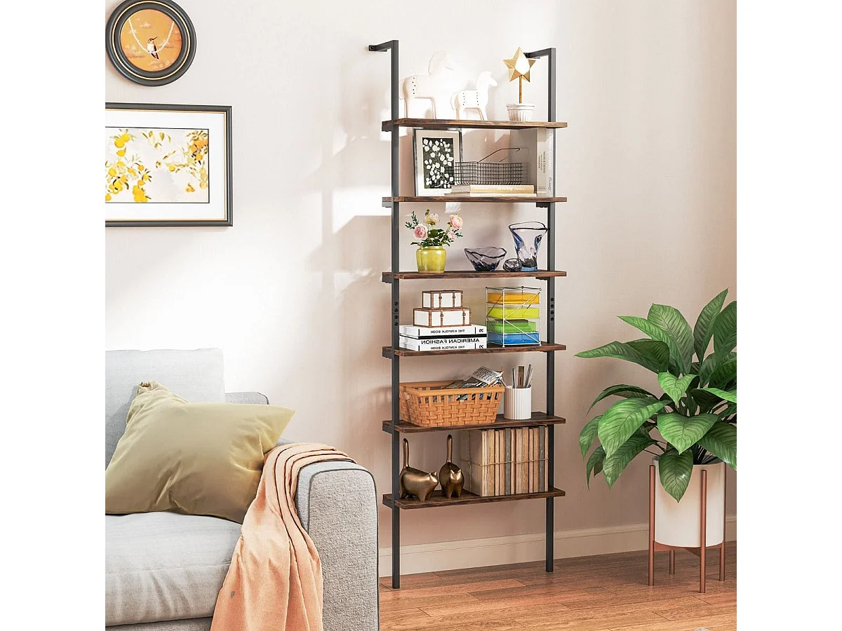 Industrialny 6-poziomowy regał na książki Półka ścienna 60 x 20 x 183 cm