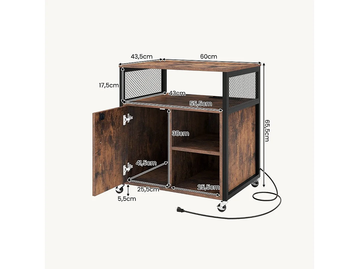 Szafka na dokumenty i drukarkę ze stacją zasilającą 60x43,5x65,5 cm