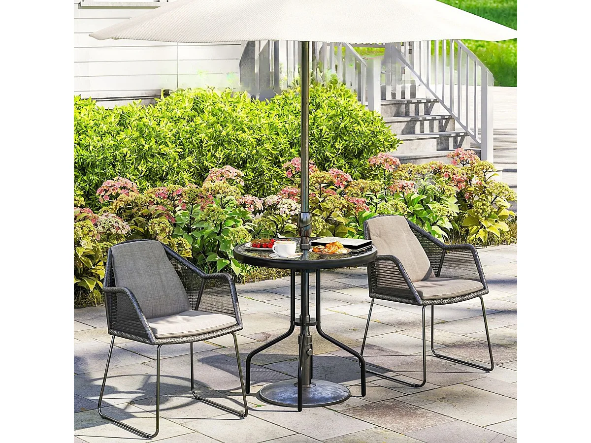 Tavolo da pranzo da patio 70 cm con piano in vetro temperato, Tavolo da bistro rotondo con struttura in metallo Nero