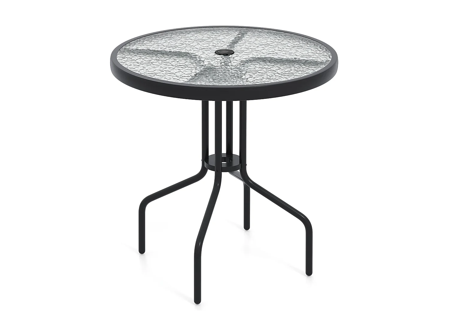 Tavolo da pranzo da patio 70 cm con piano in vetro temperato, Tavolo da bistro rotondo con struttura in metallo Nero