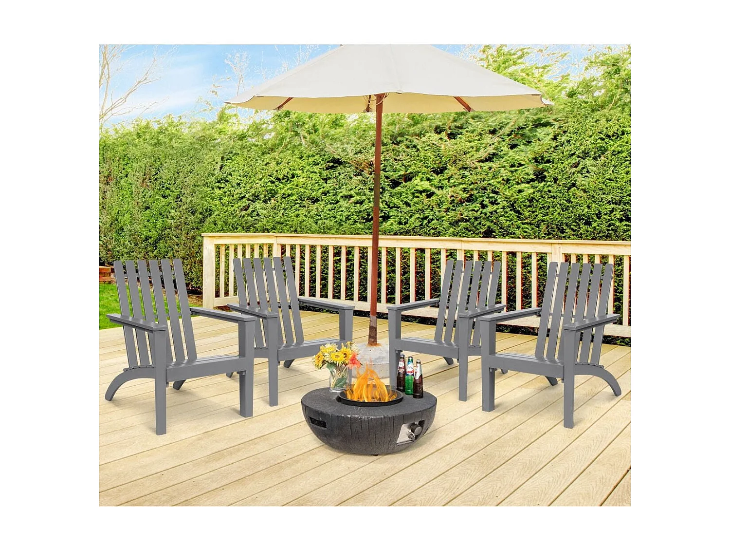 Chaise Extérieur en Bois d'Acacia Design Adirondack Résistant aux Intempéries Charge 160 Kg Salon Terrasse Balcon Gris