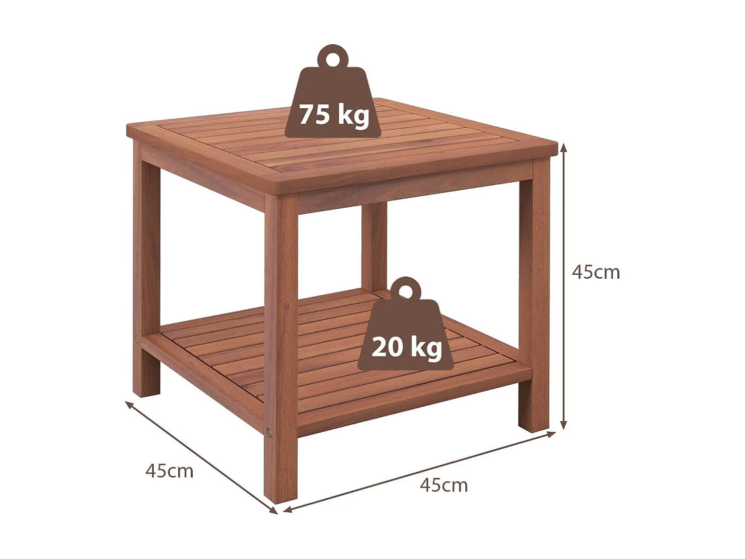 Tragbarer Rechteckiger Beistelltisch mit Lamellen-Tischplatte Holzbeistelltisch 45 x 45 x 45 cm