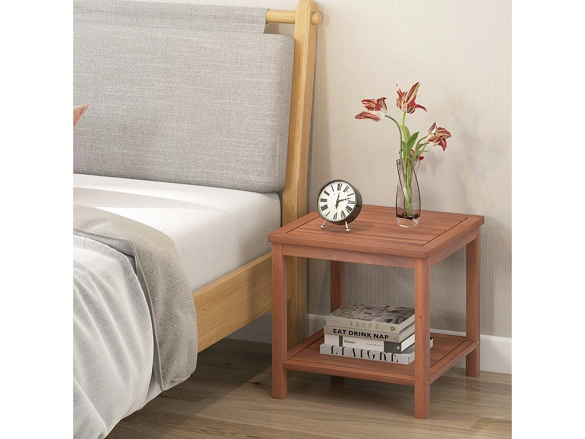 Tragbarer Rechteckiger Beistelltisch mit Lamellen-Tischplatte Holzbeistelltisch 45 x 45 x 45 cm