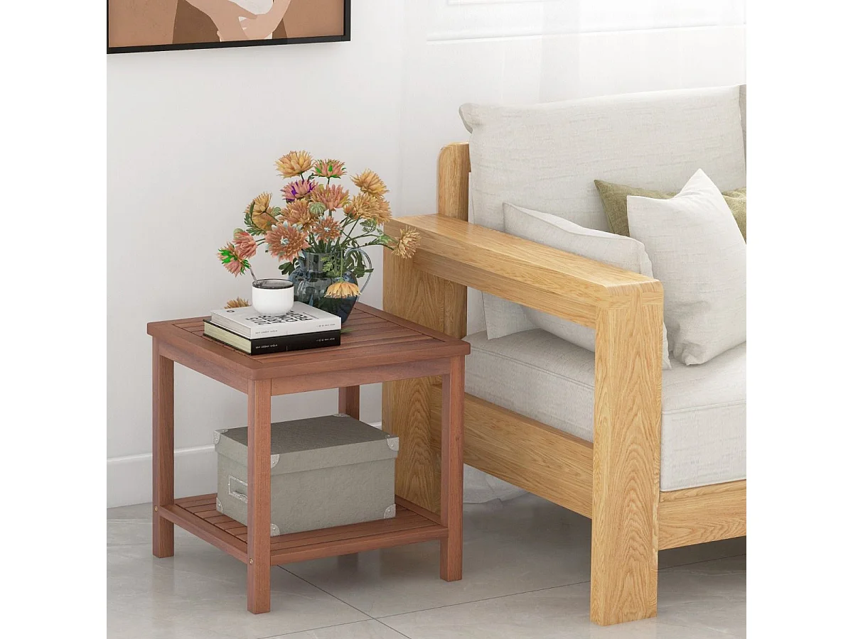 Tragbarer Rechteckiger Beistelltisch mit Lamellen-Tischplatte Holzbeistelltisch 45 x 45 x 45 cm