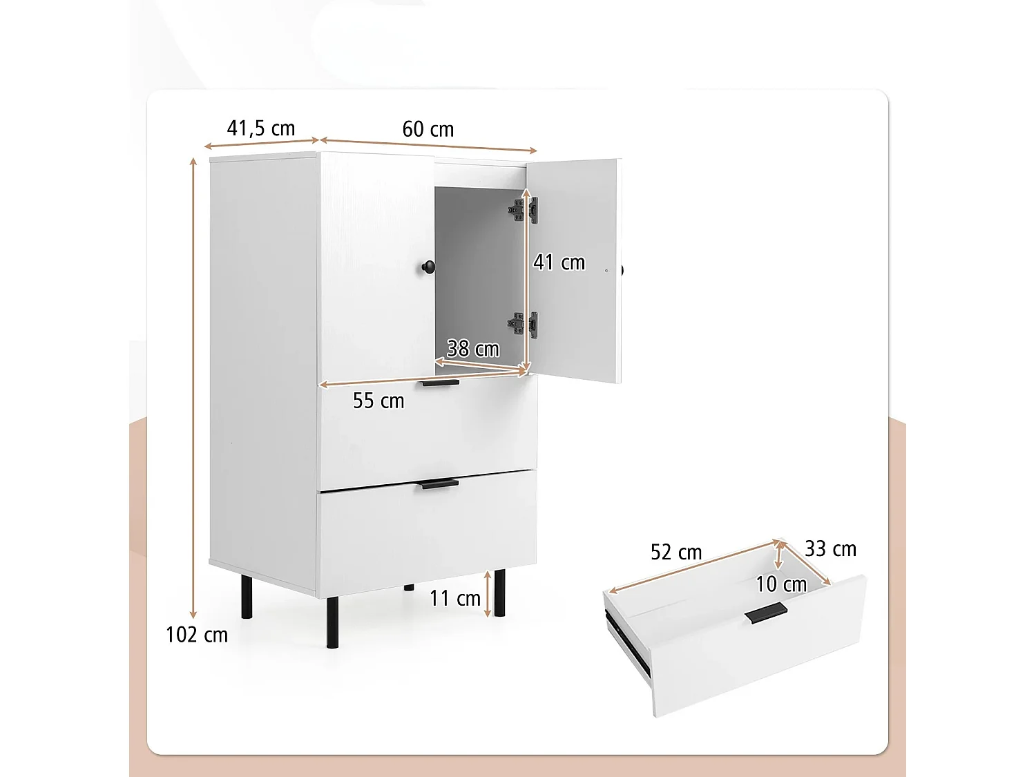 Komoda do salonu Kredens biały 60 x 41,5 x 102 cm