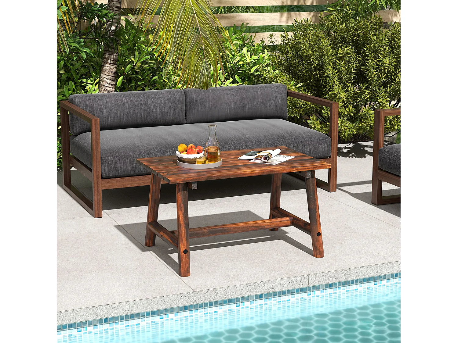 Table de jardin en bois massif table basse rectangulaire avec sommier à lattes table de terrasse table de balcon marron