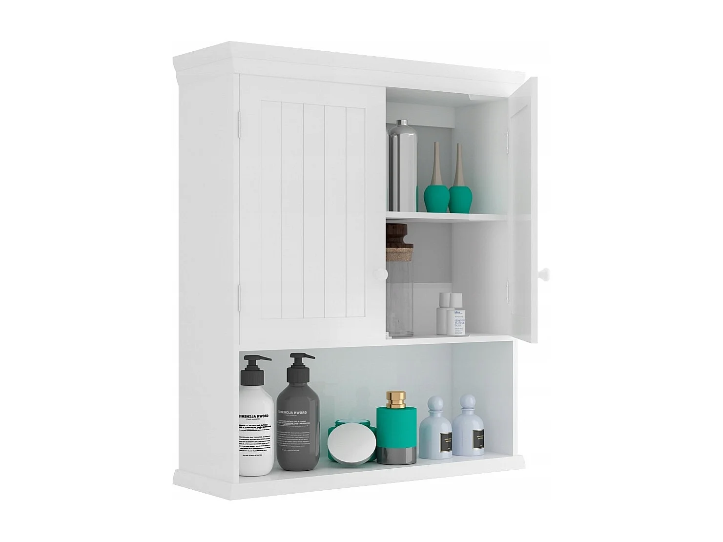 Meuble de Salle de Bain Armoire Murale avec 2 Portes Étagères Réglables Armoire à Pharmacie de Rangement 60x19x71cm Blanc