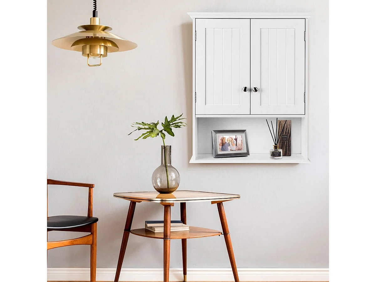 Meuble de Salle de Bain Armoire Murale avec 2 Portes Étagères Réglables Armoire à Pharmacie de Rangement 60x19x71cm Blanc