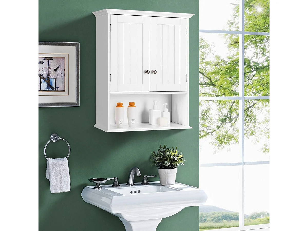 Meuble de Salle de Bain Armoire Murale avec 2 Portes Étagères Réglables Armoire à Pharmacie de Rangement 60x19x71cm Blanc