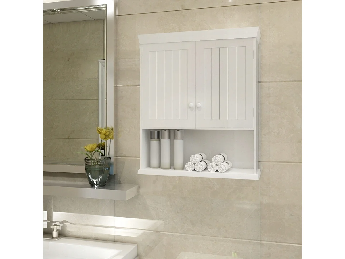 Meuble de Salle de Bain Armoire Murale avec 2 Portes Étagères Réglables Armoire à Pharmacie de Rangement 60x19x71cm Blanc