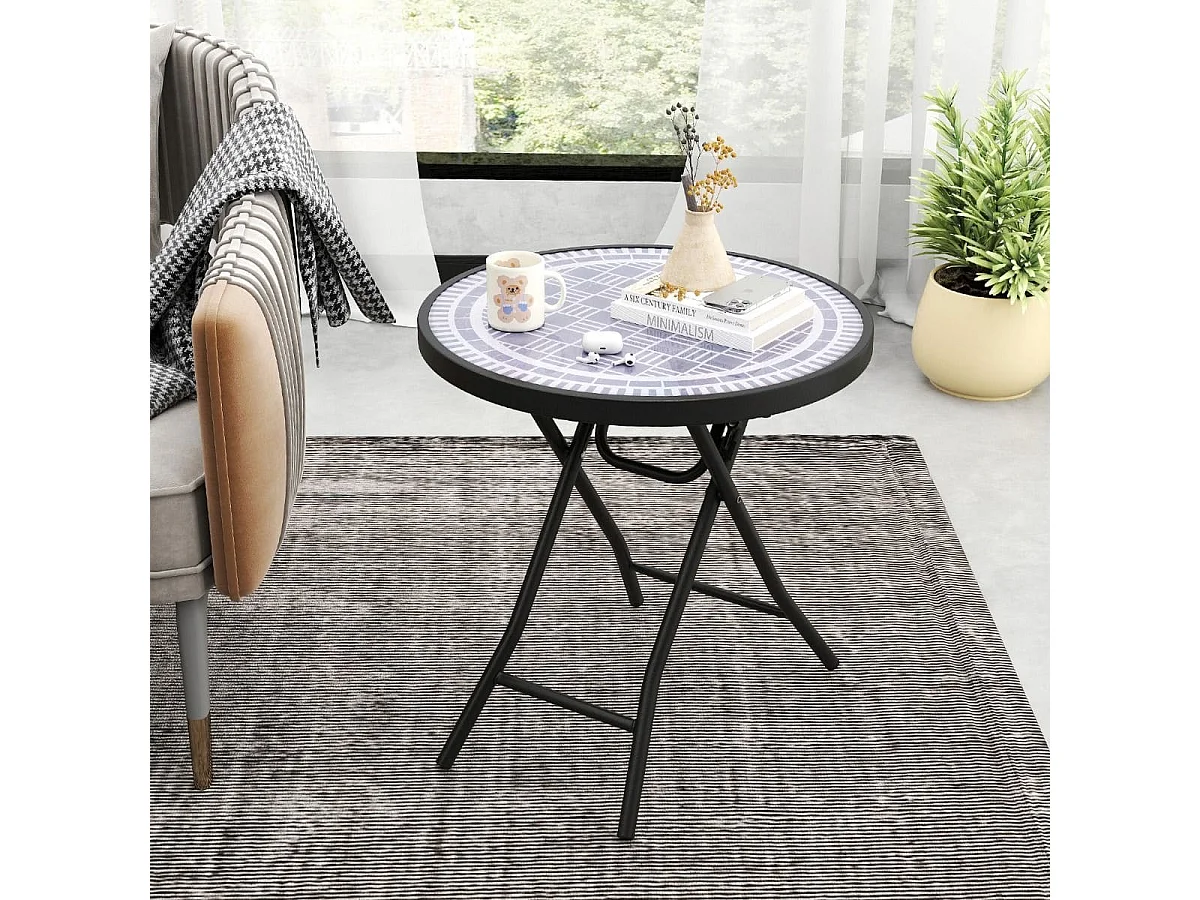Tavolino pieghevole da 46 cm, Tavolino rotondo compatto da patio piano in vetro temperato Grigio