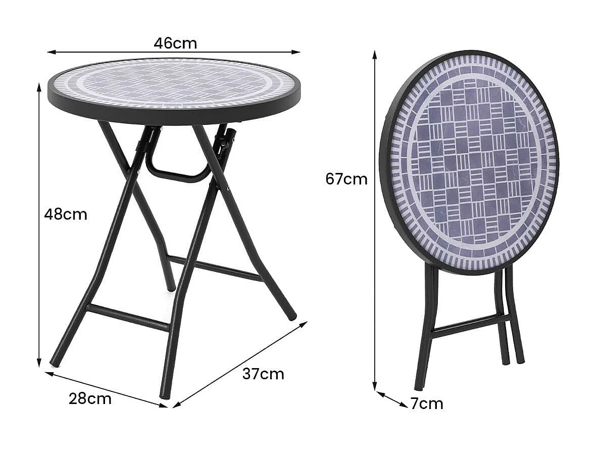 Tavolino pieghevole da 46 cm, Tavolino rotondo compatto da patio piano in vetro temperato Grigio