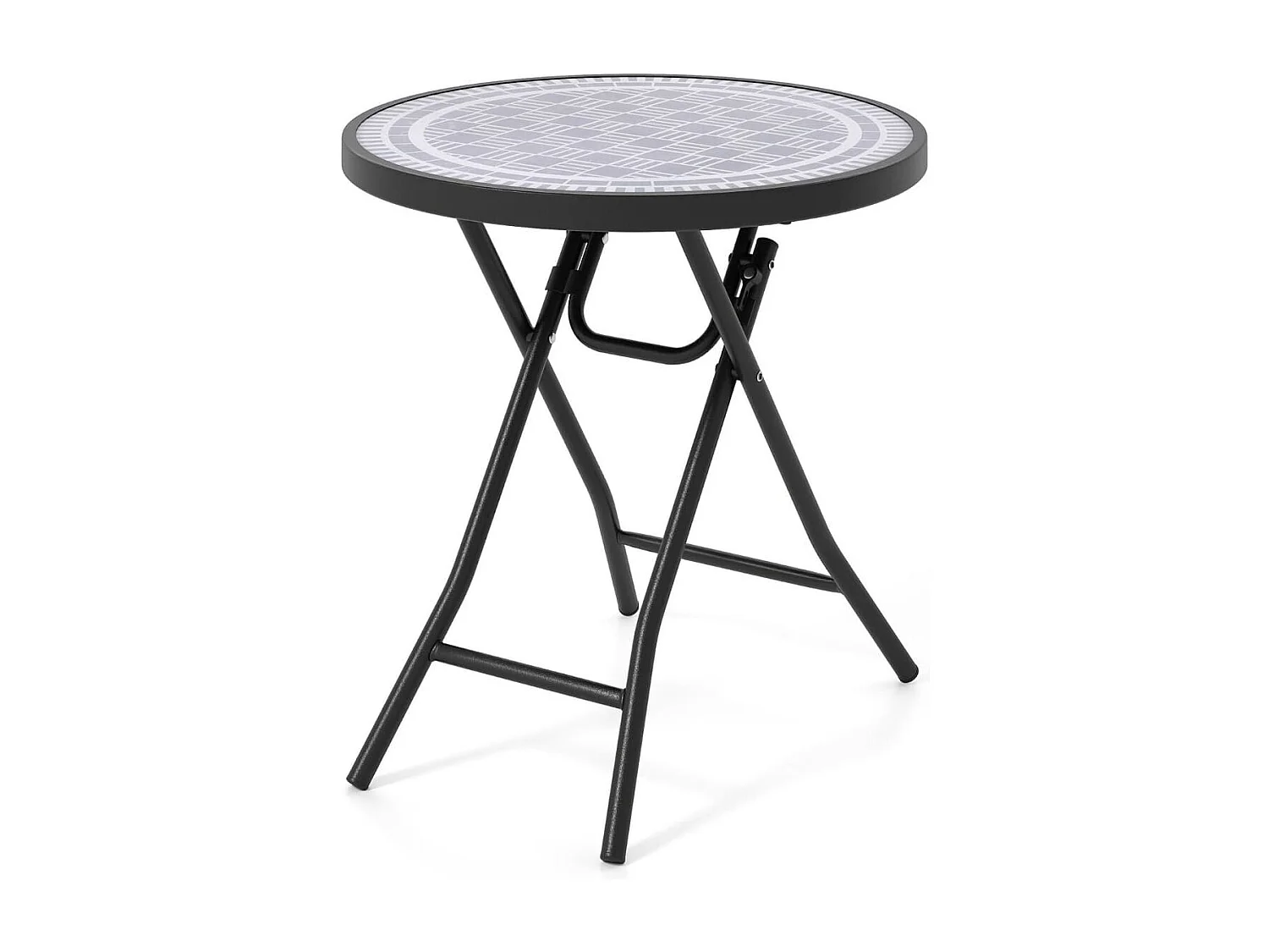 Tavolino pieghevole da 46 cm, Tavolino rotondo compatto da patio piano in vetro temperato Grigio