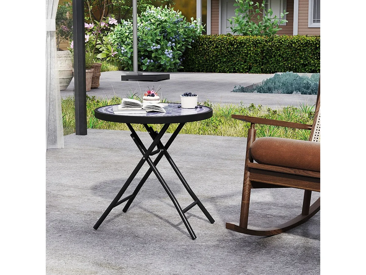 Tavolino pieghevole da 46 cm, Tavolino rotondo compatto da patio piano in vetro temperato Grigio