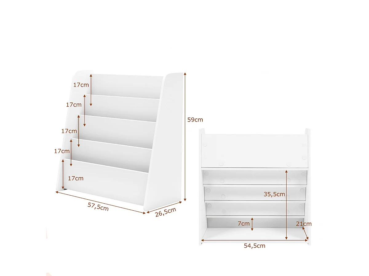 Kinder Bücherregal  mit 4 Ablagefächern Kinderregal Zeitschriftenständer bücherständer Weiß