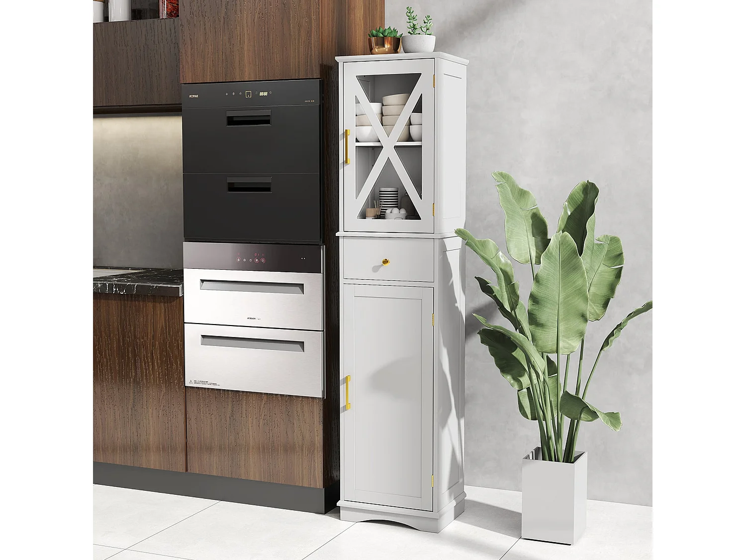 Wysoka stojąca szafka łazienkowa Szafka do łazienki biała