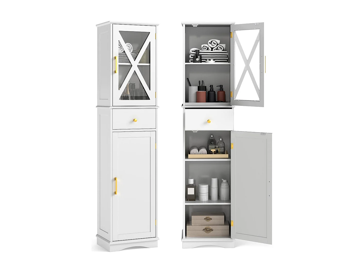 Wysoka stojąca szafka łazienkowa Szafka do łazienki biała