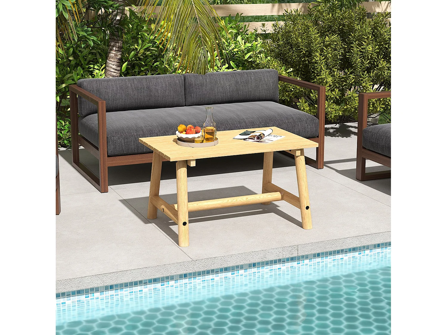 Table de jardin en bois massif table basse rectangulaire avec sommier à lattes table de terrasse table de balcon nature