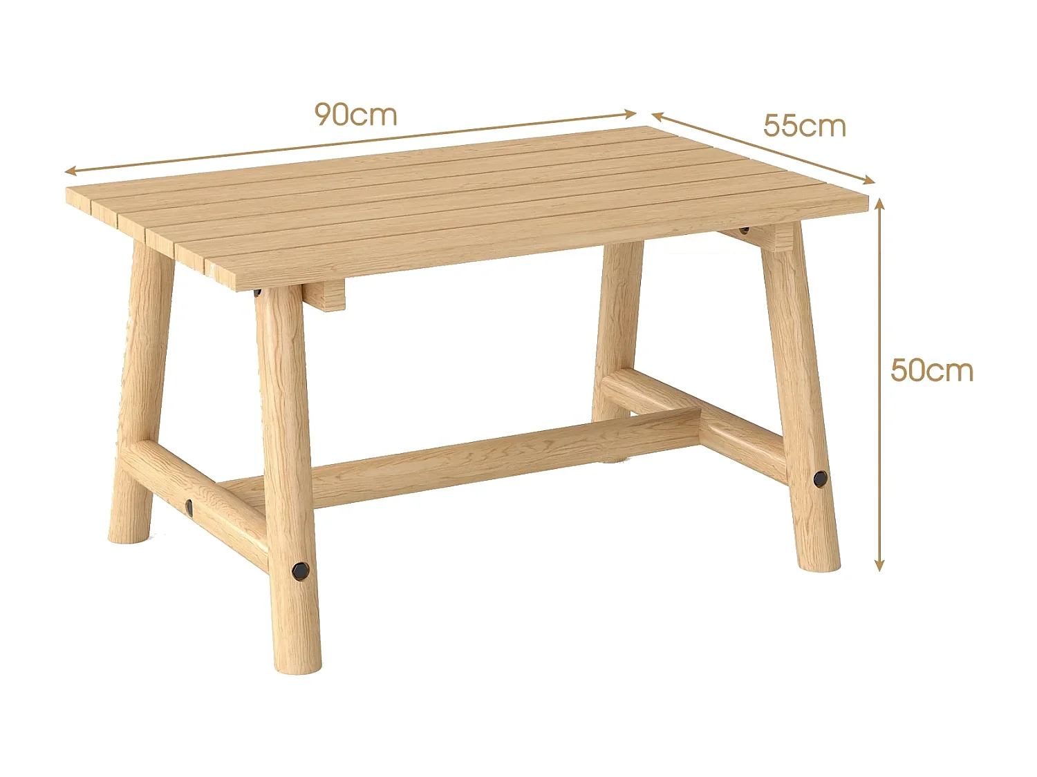 Table de jardin en bois massif table basse rectangulaire avec sommier à lattes table de terrasse table de balcon nature