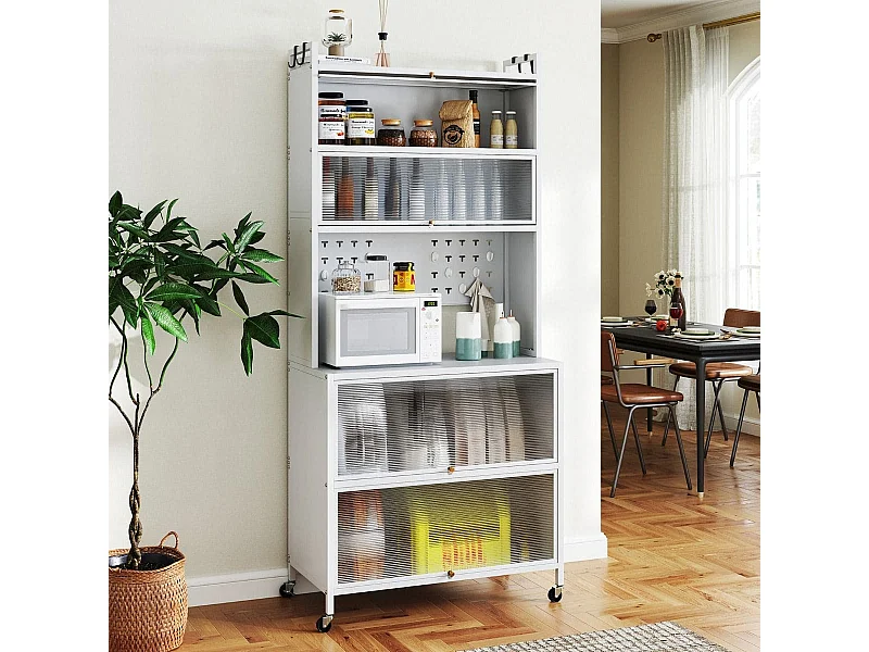 Küchenschrank mit 6 Ebenen Buffet-Schrank mit Regal freistehendes Backregal mit Stauraum Weiß