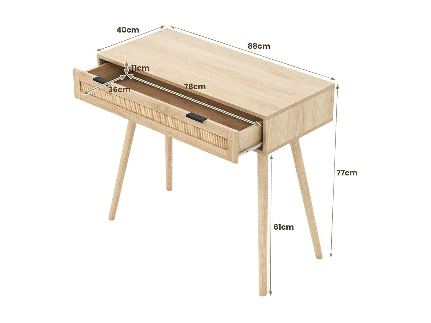 Table Console en Rotin avec Tiroir Coulissant table d'Entrée de Style Bohème Table d'Appoint de Canapé en Bois Table de Coiffeuse Naturel