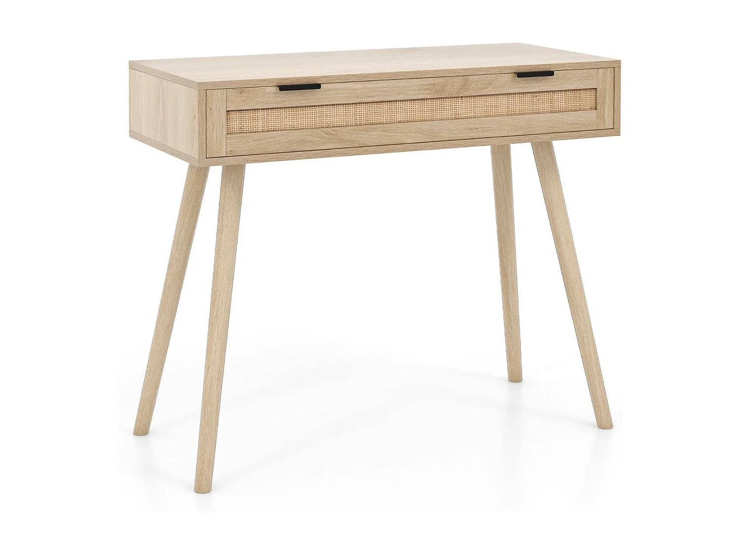 Table Console en Rotin avec Tiroir Coulissant table d'Entrée de Style Bohème Table d'Appoint de Canapé en Bois Table de Coiffeuse Naturel