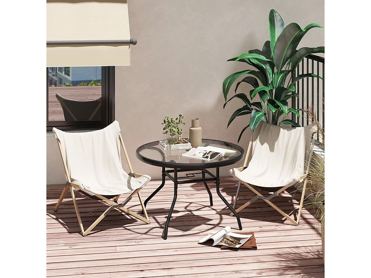 Tavolo da giardino Ø 70 cm con foro per ombrellone e piano in vetro tavolino da esterno tavolino rotondo tavolo da balcone