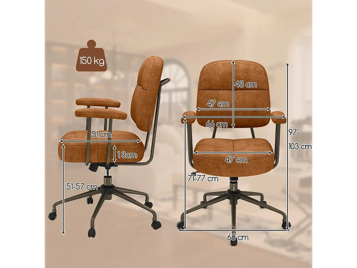 Bürostuhl ergonomischer Drehstuhl mit Armlehnen & Rollen Computerstuhl gepolstert höhenverstellbar