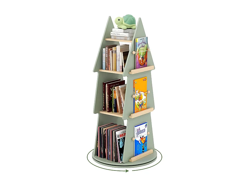 Kinderbücherregal 360° drehbar Kinder Bücherkarussell 4 Ebenen in Baumform Ø48 x 102 cm freistehendes Displayregal