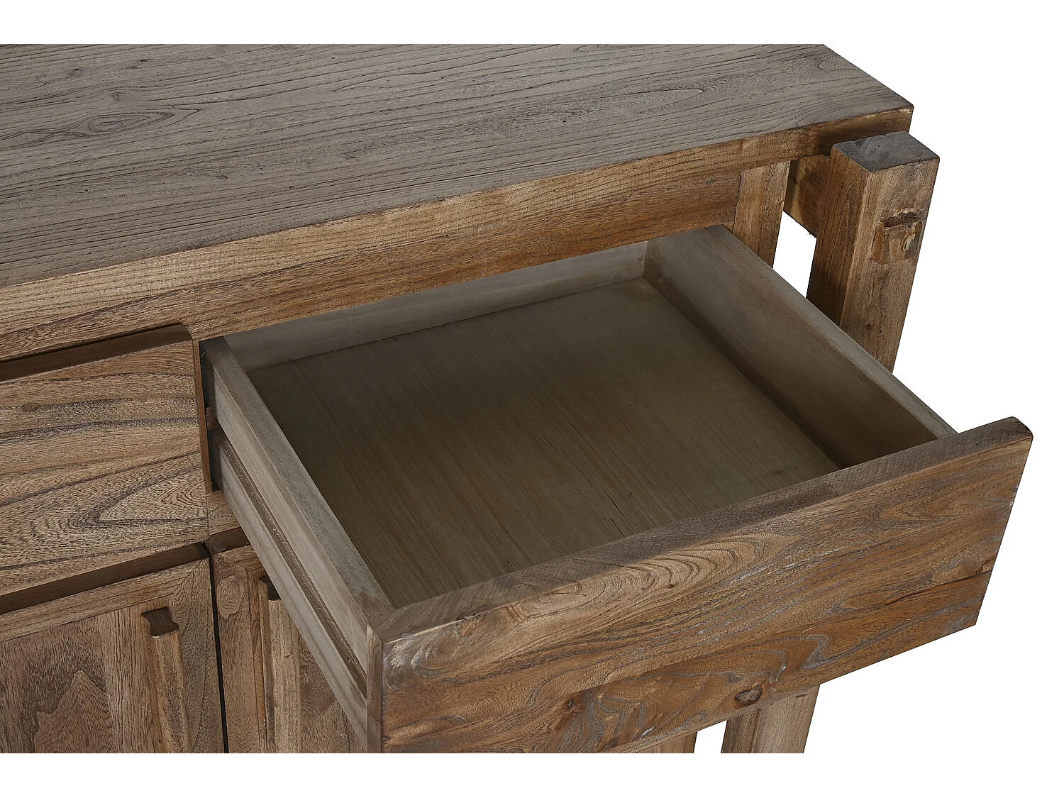 Buffet em madeira de olmo reciclada, 183 x 57 x 90 cm, cor natural.