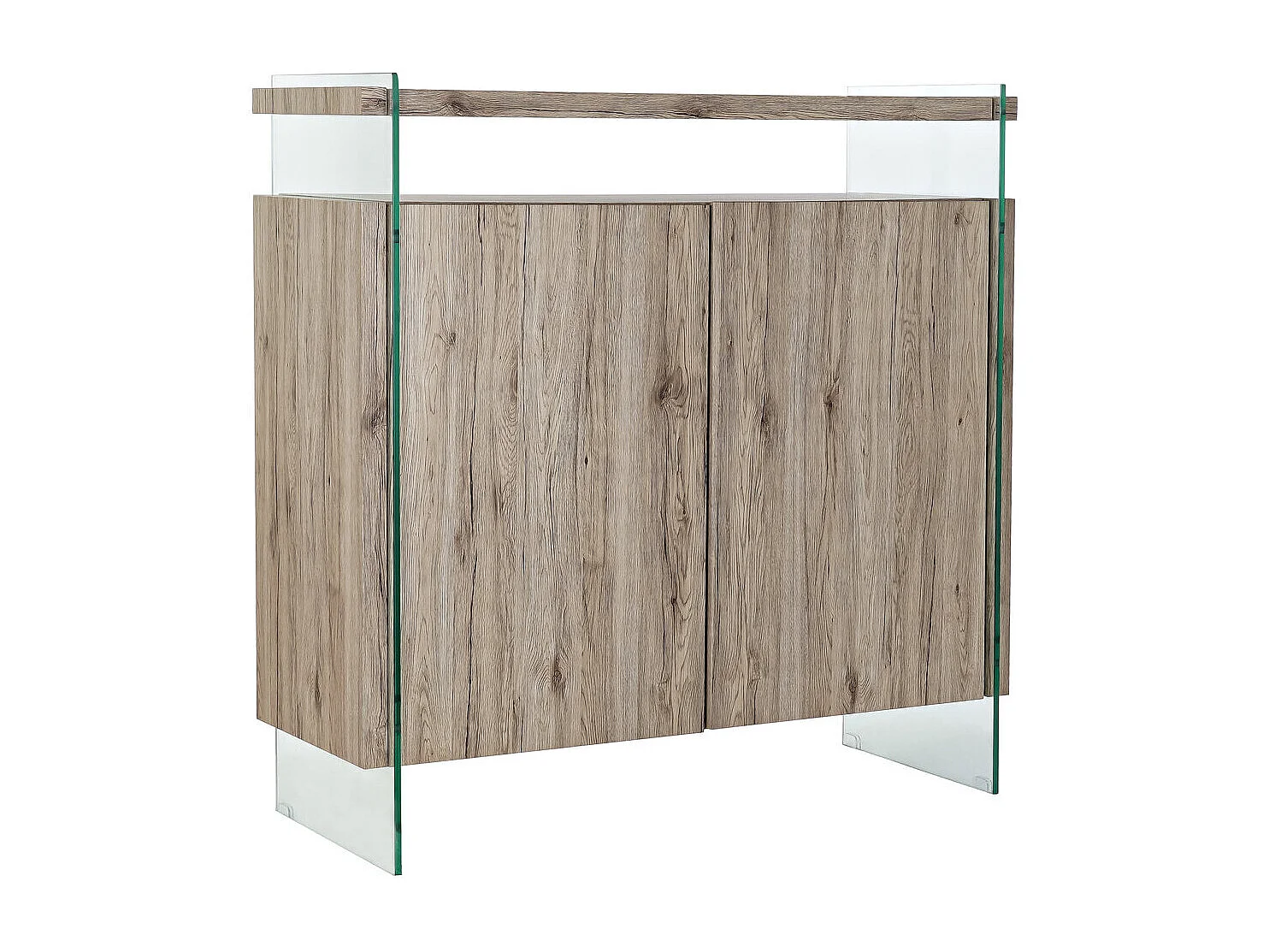 Dressoir van gehard glas en MDF, 120x44x120 cm, naturel.