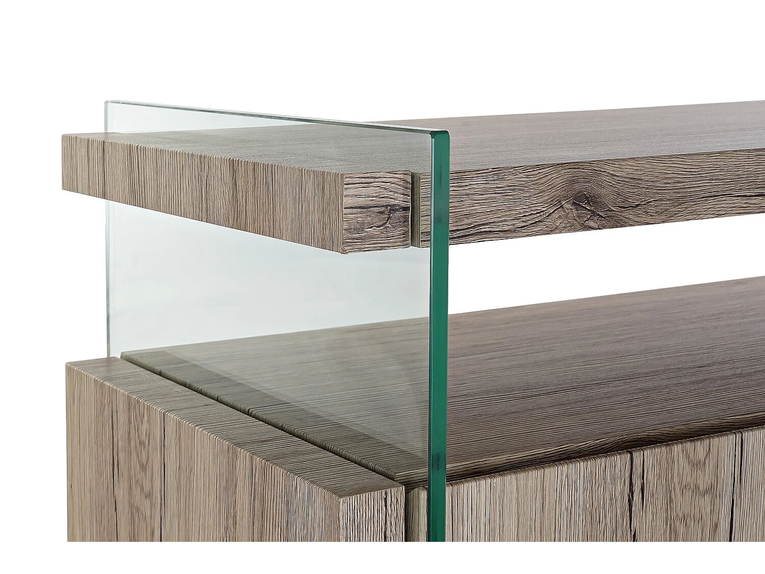 Dressoir van gehard glas en MDF, 120x44x120 cm, naturel.