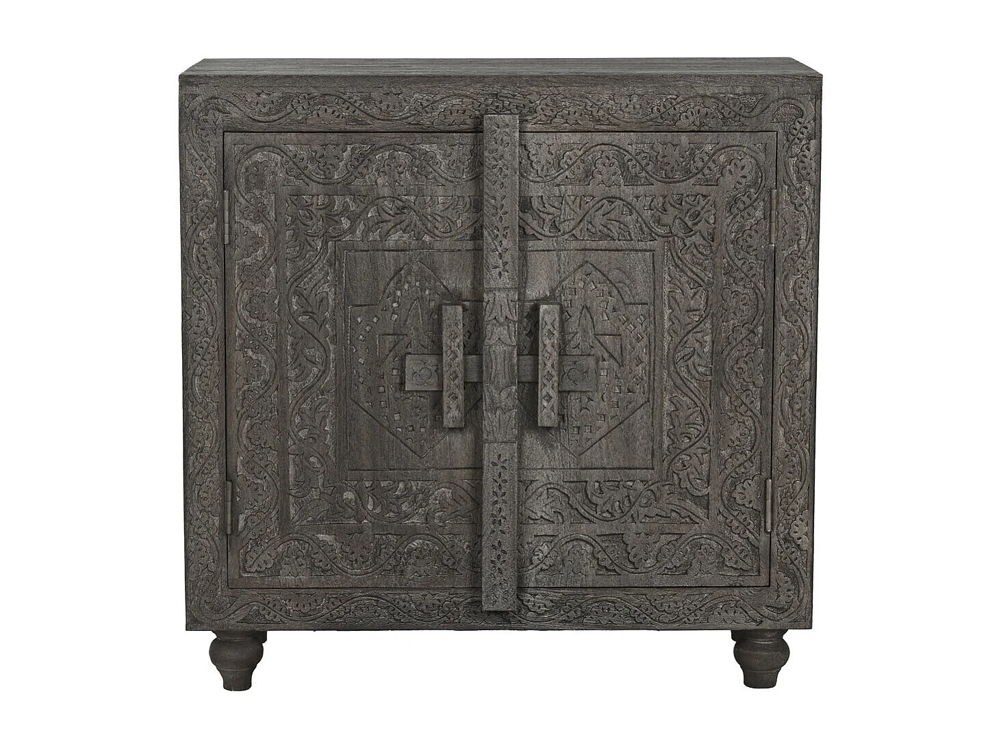 Aparador de madeira 91,5 x 40 x 90 cm, entalhado, cinza