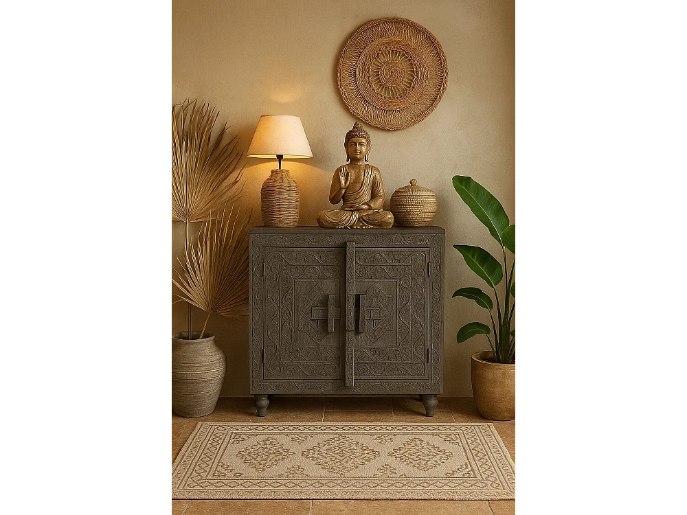 Aparador de madeira 91,5 x 40 x 90 cm, entalhado, cinza