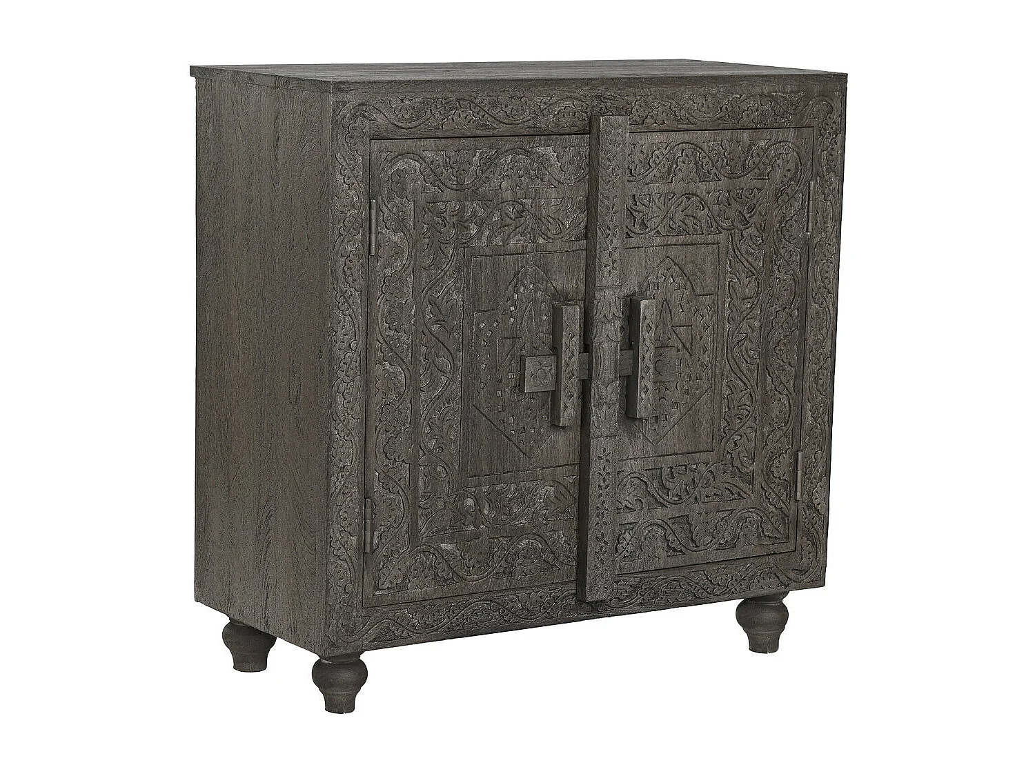 Aparador de madeira 91,5 x 40 x 90 cm, entalhado, cinza