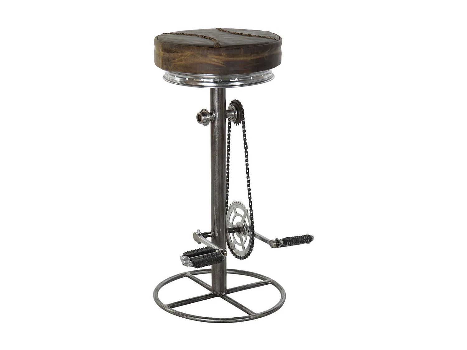 Banqueta de metal e couro 44x41x82 com pedais marrom