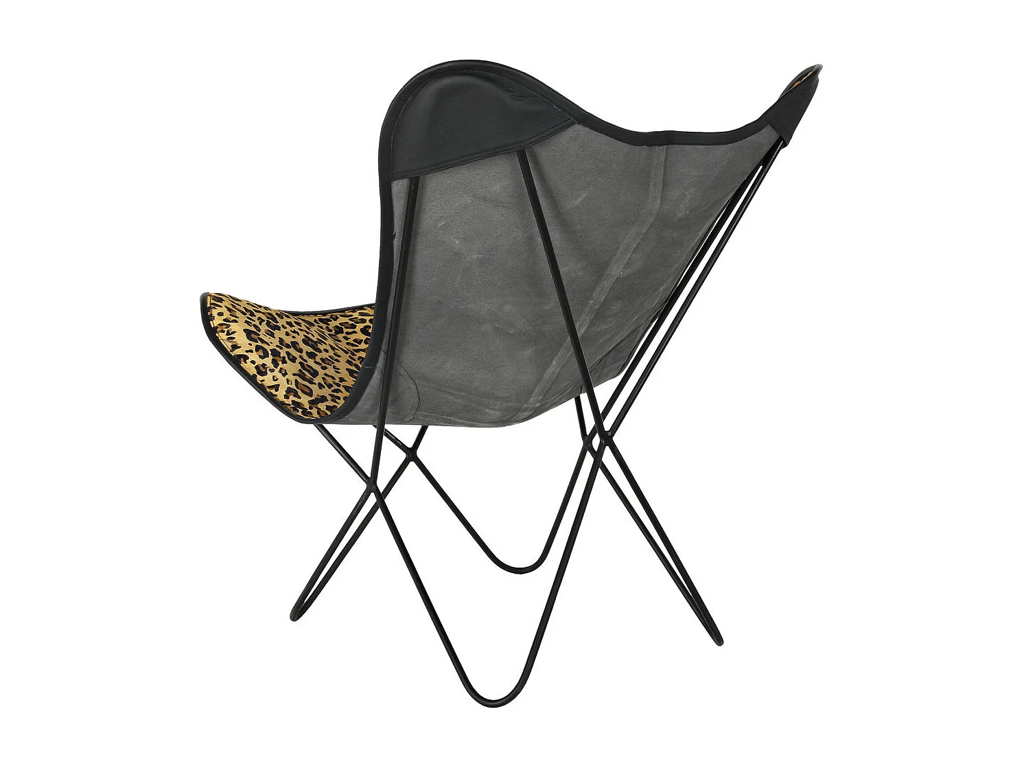 Cadeira de metal e couro 73x70x93 com estampa de leopardo preta