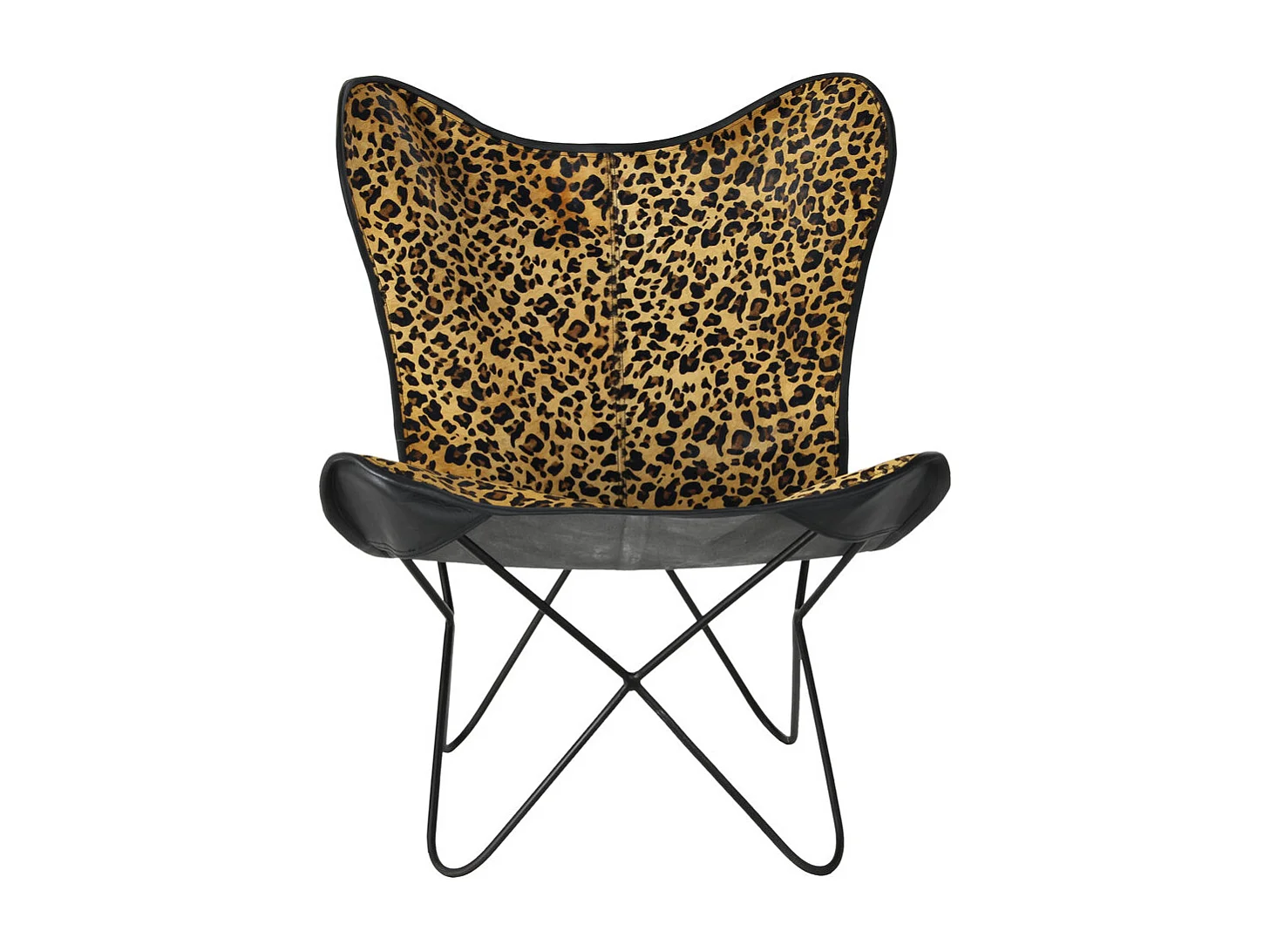 Cadeira de metal e couro 73x70x93 com estampa de leopardo preta