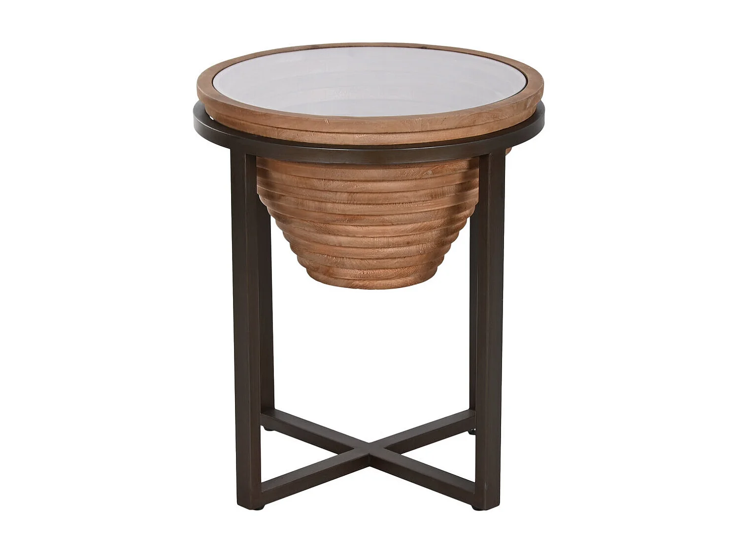 Bijzettafel van sparrenhout met glazen blad 46x46x55,5 naturel