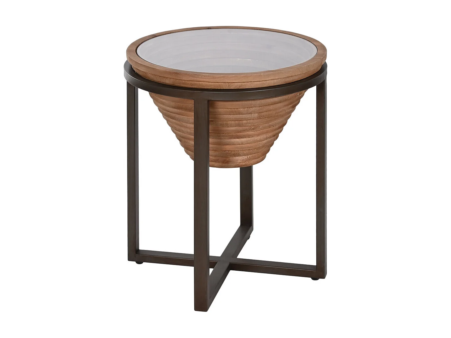 Bijzettafel van sparrenhout met glazen blad 46x46x55,5 naturel