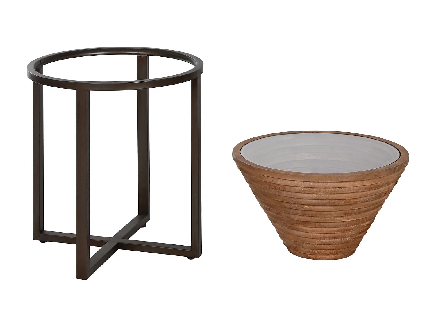 Bijzettafel van sparrenhout met glazen blad 46x46x55,5 naturel