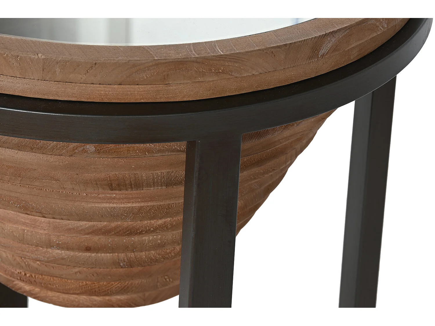 Bijzettafel van sparrenhout met glazen blad 46x46x55,5 naturel