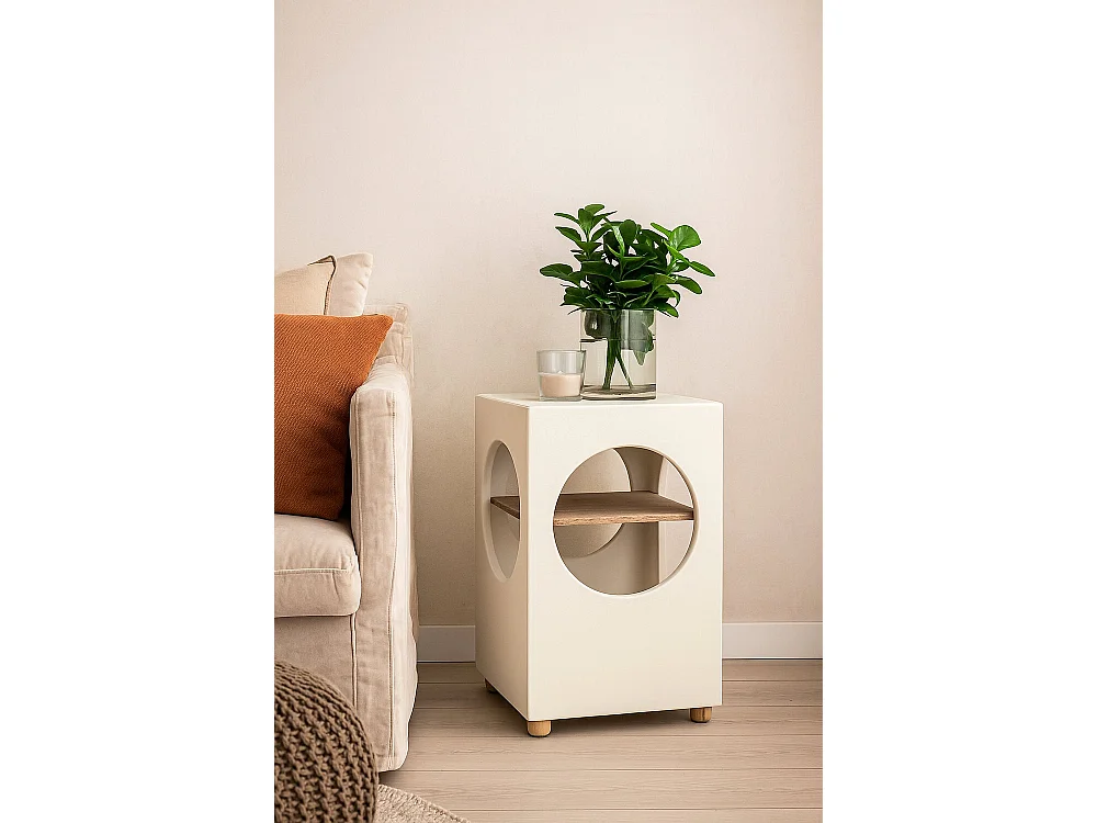Houten bijzettafel 40x40x60 cm, wit beton