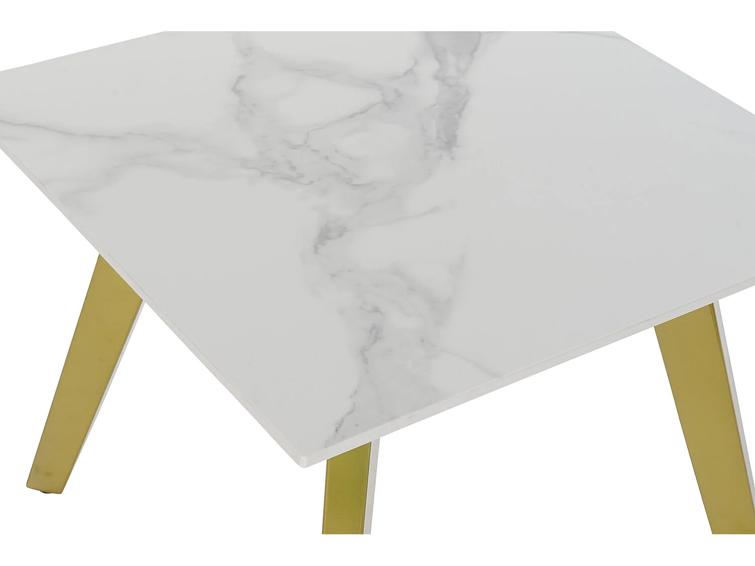 Mesa lateral de cerâmica e metal, 60x60x48 cm, dourada.